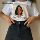 Hirsionsan Aesthetic Figures T Shirts for Women Summer Simple Soft Cotton Basic Tops Female Oversized Korean Short Sleeve Tees