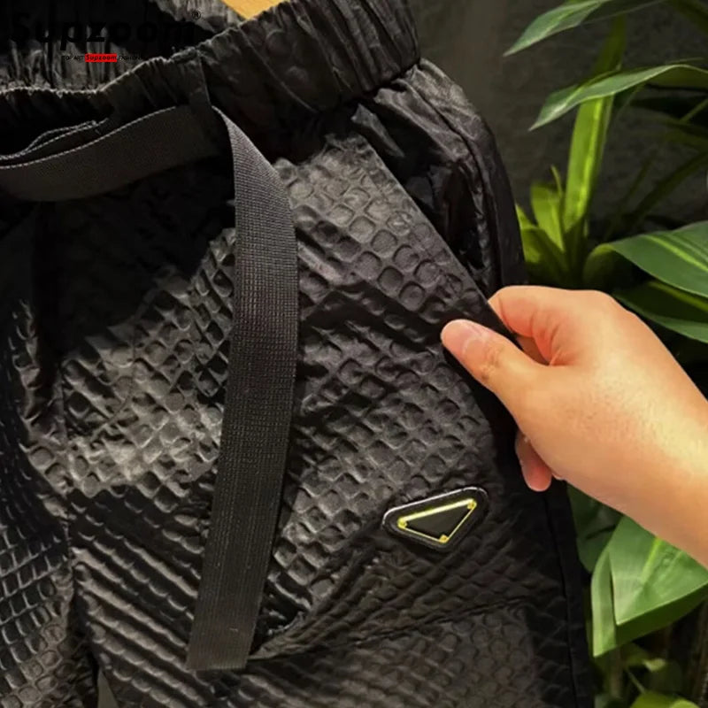 Supzoom New Arrival Top Fashion Summer Loose Casual Belt Design High Street Trendy grid Stitching Pocket Personalized Shorts Men