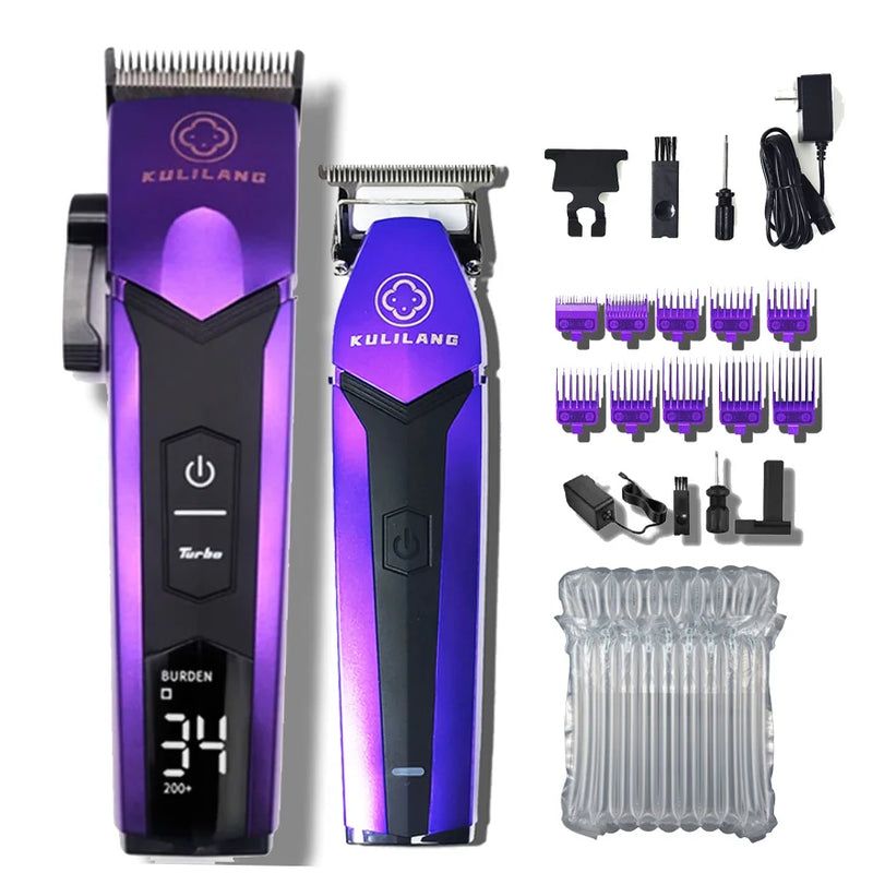 Cortadora de pelo eléctrica profesional KULILANG R77F con cabezal de aceite degradado, color morado, cuchilla FADE chapada en titanio, 7200 rpm, para peluquería