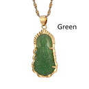 Green Jade Guanyin Pendant Necklace Chinese Buddha Buddhist Charm Maitreya Amulet Hinduism Jewelry