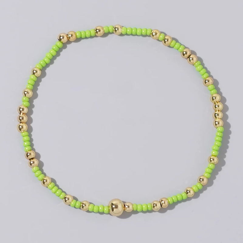1pc Beach Vocation Themed Mixed Color Design 18K Gold Plated Copper & Bead Bracelet Cute & Luck For Festival Jewelry Gift