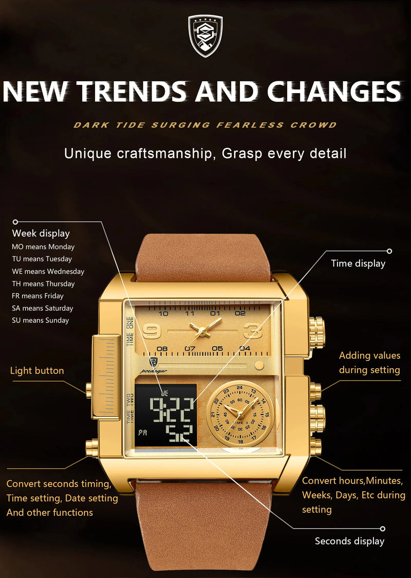 POEDAGAR Luxury Man Watch Quartz Waterproof Luminous Date Chronograph Leather Men Wristwatch Military Sports Men's Watches Reloj