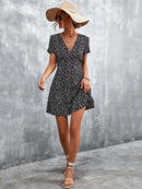 Summer Short Boho Dress Women V Neck Print Floral Party Dress Ladies Bohemian Flower Mini Dress For Women