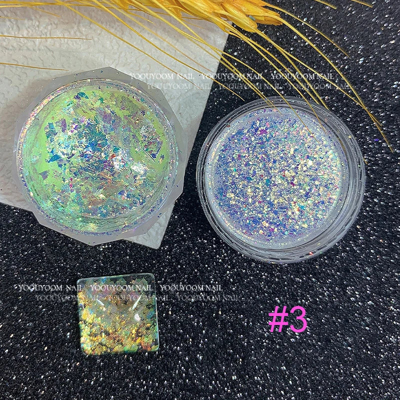 1Jar Aurora Chameleon Snowflake Ultra-Thin Iridescent Nail Sequins Holographic Opal EyeShadow Ice Glitter Nail Chameleon Flakes