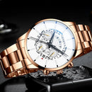 Luxury Hollow Out Men's Watches Fashion Business Calendar Blue Stainless Steel Mesh Belt Analog Quartz Watch Relogio Masculino