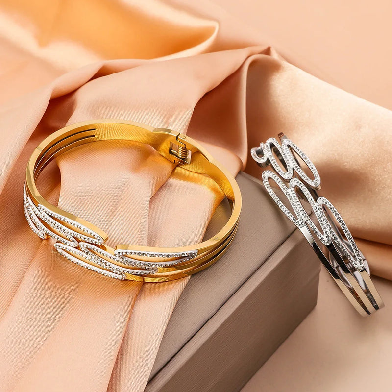 Stainless Steel Washable Non Fading Bracelet, Wings Set With Diamonds, Elastic And Openable Jewelry, Women's Jewelry Gift