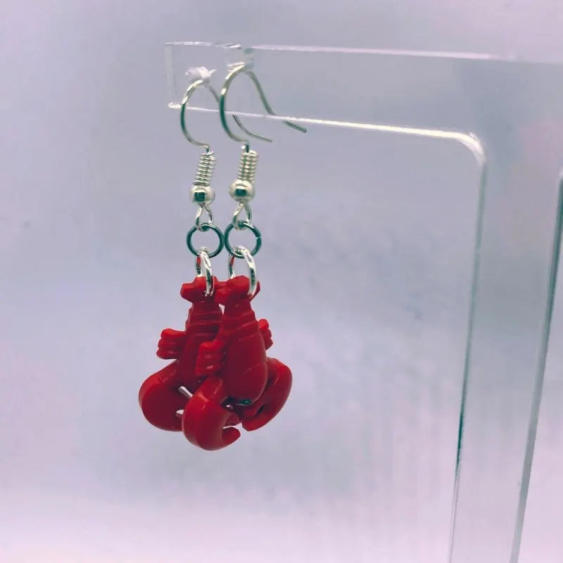 Unique Cartoon Red Lobster Building Block Model Drop Women Earrings Funny Plastic Marine Animal Handmade Jewelry Lobster Eardrop