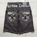 Y2K Retro Shorts Harajuku Hip-hop Print Loose Denim Shorts New Gothic Basketball Shorts for Men and Women in Summer Street Wear