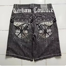 Y2K Retro Shorts Harajuku Hip-hop Print Loose Denim Shorts New Gothic Basketball Shorts for Men and Women in Summer Street Wear