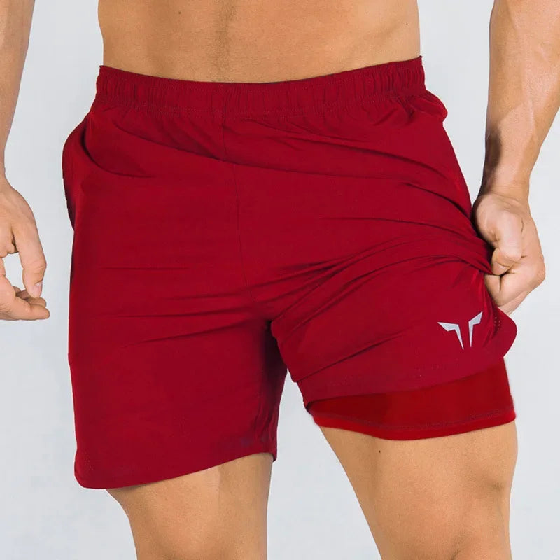 Men's Summer Gym Fitness Double-decker 2 in 1 Shorts Sports Running Basketball Short Pants Quick Dry Bodybuilding Jogger Bottoms