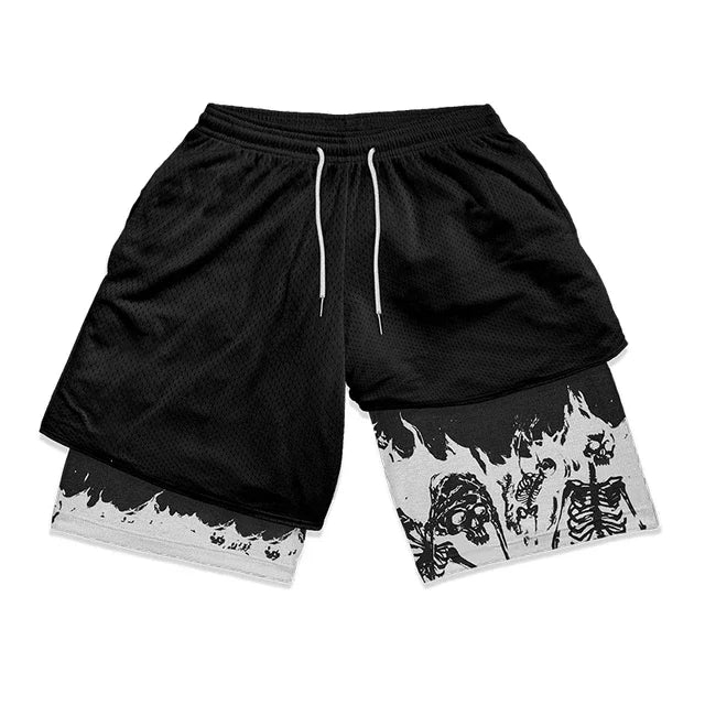 Berserk Anime Gym Shorts Men Fitness Sacrifice Print Y2K Performance Shorts 2 in 1 Quick Dry Athletics Short Pants Summer Male
