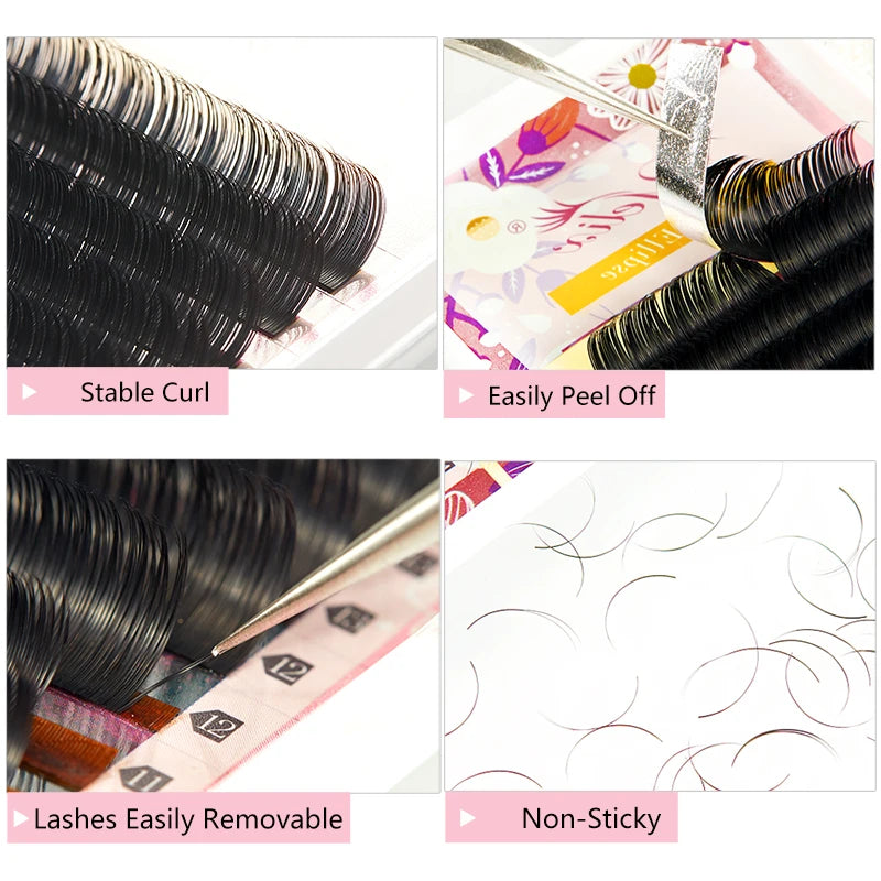 Yelix Flat Ellipse Eyelashes Split Tips Lashes 0.15mm 0.20mm Black Color False Eyelashes Super Soft Natural Eyelash Extension