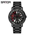 Hot Sell Fashion Men Quartz WristWatch Creative 360 Degree Rotating Car Wheel Quartz Watch Leather Waterproof Rim Hub Clock Men