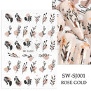 3D Snake Laser Stickers for Manicure Black Gold Abstract Leaves Luxury Nail Art Adhesive Slider Polish Decor Decals SASW-SJ