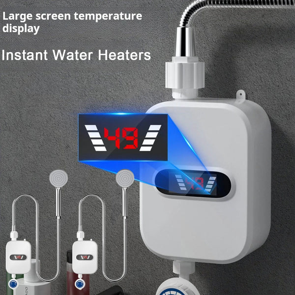 Instant Water Heaters Thermostatic Shower Water Heating Device 304 Stainless Steel Tankless Rapid Heating LCD Digital for Hotel