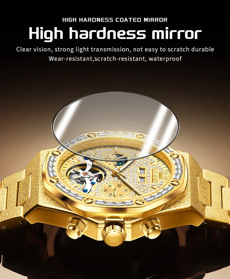 OLEVS 9805 High end Men Watches  Waterproof Moon Phase Diamond Dial Fashion Luxury Mechanical Watch Skeleton Original Wristwatch