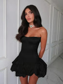 Fashion Sleeveless Backless High Waist Short Ruched Dresses for Women Sexy Strapless Slim A-line Pleated Mini Red Party Dress