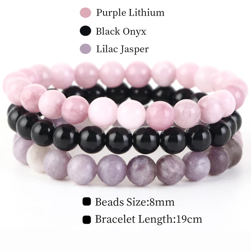 8mm 3Pcs/Set Natural Stone Bracelet Rose Quartz Opal Turquoise Amethysts Hematite Jaspers Bracelets For Women Men Jewelry