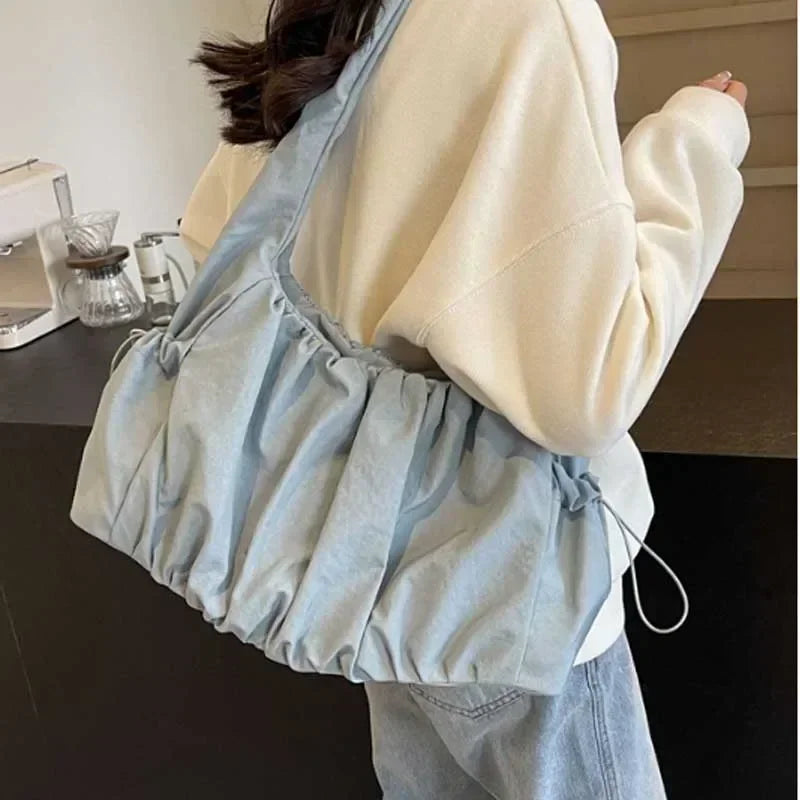 Nylon Cloth Bag Women Tote Bag Large Capacity Summer 2024 New All-Match Ins One-Shoulder College Student Class Bag Lady Handbag