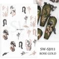 3D Snake Laser Stickers for Manicure Black Gold Abstract Leaves Luxury Nail Art Adhesive Slider Polish Decor Decals SASW-SJ