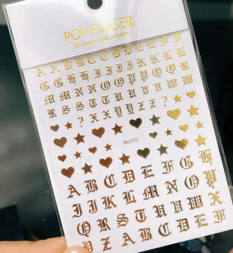 Newest Black Numbers English Letter Design 3d Self Adhesive Decal Slider DIY Decoration Manicure Tools Nail Sticker Accessories