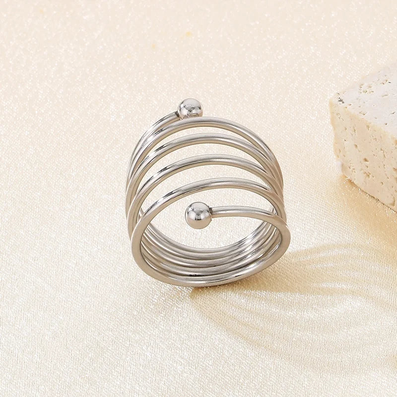 Simple Multilayer Large Rings For Women Girl Gold Silver Color Stainless Steel Women's Ring Party Engagement Jewelry Gifts