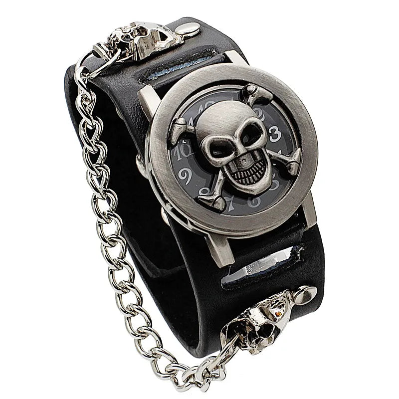 Classic Flip Design Punk Skull Men's Wrist Watch Stainless Skull Chain Elements Cool Fashion for Cosplay Lovers Watches