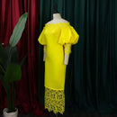 Dashiki African Women Gown Hollow Out Party Dress Sexy Long Sleeve Round Neck Ladies Elegant Solid Pullover High Waist 2024