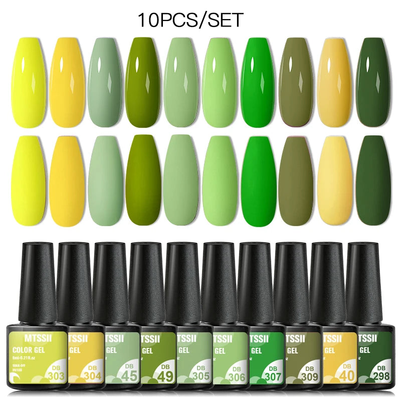 Mtssii 10PCS Reflective Gel Nail Polish Set Fluorescent Glitter Semi Permanent Hybrid Gel Varnish Soak Off UV Lamp For Manicure