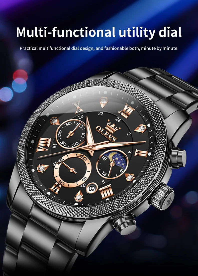 OLEVS 3660 Mens Watch Business Simply Original Quartz Watch Waterproof Luminous Watch For Man Multifunctional Chronograph Reloj