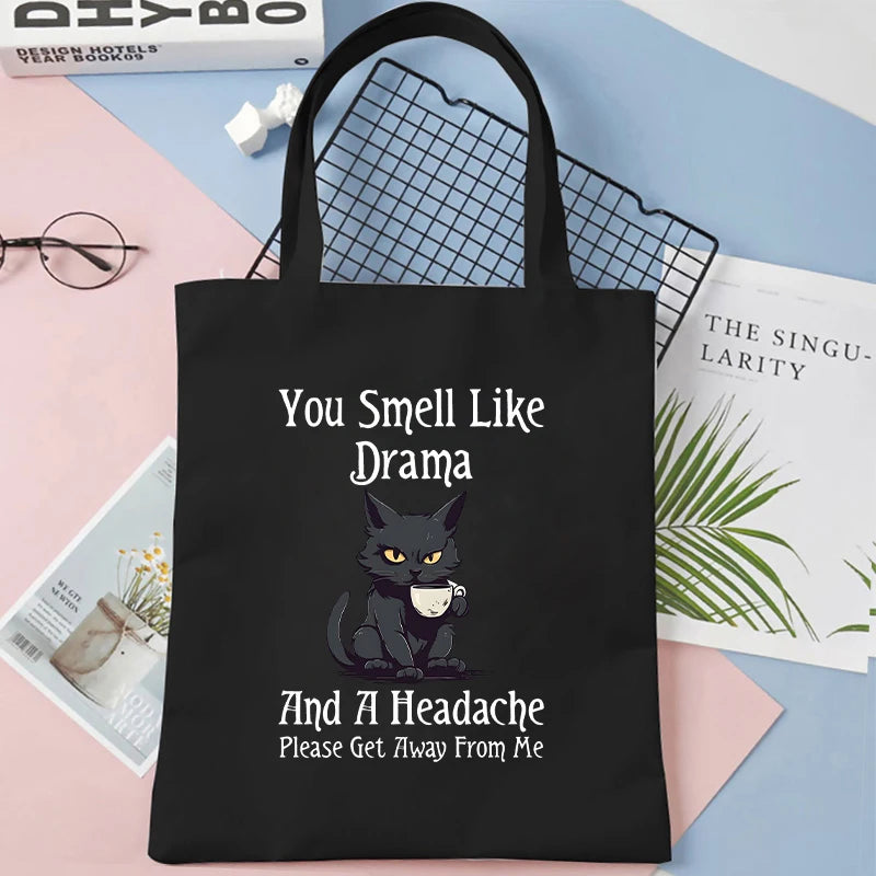 Animal Joke Graphic Tote Bag Ladies Shopping Bag Cat Aesthetic Reusable Canvas Shoulder Bag Stylish Student Shoulder Handbag