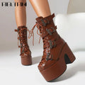 Punk Goth Women Motorcycle Boots Block High Heels Platform Shoes  Woman 2024 New Brand Luxury Fashion Design Cool Street Boots