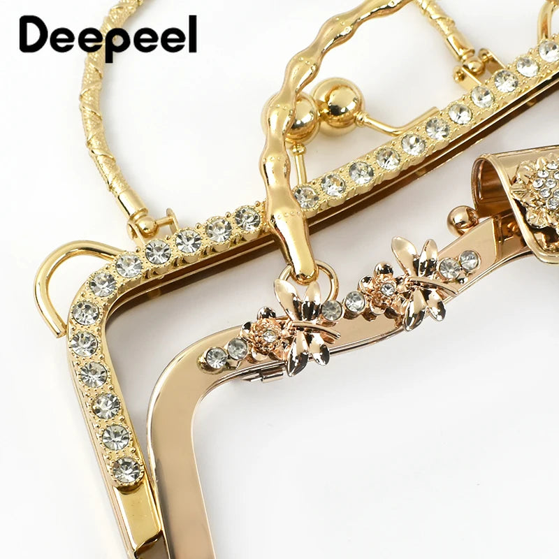 1Pc Deepeel Retro Square Embossed Bag Handles Metal Handmade Sewing Brackets Kiss Clasp Handbag Purse Frame Handle Accessories
