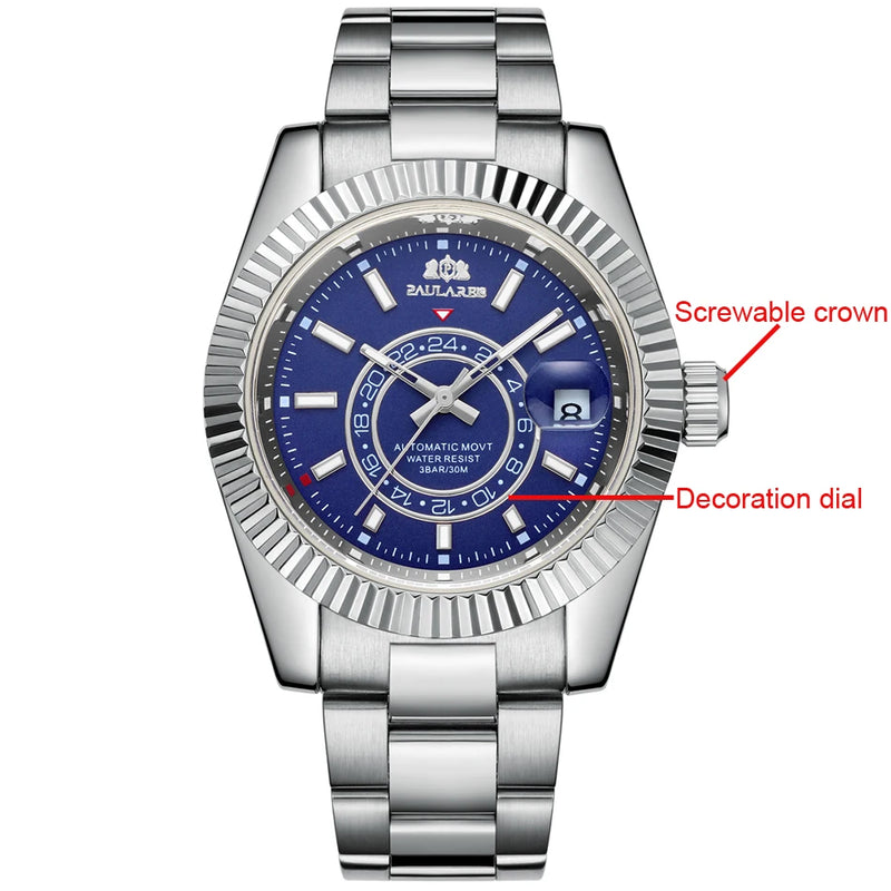 Automatic Watch for Men Mechanical Movement Stainless Steel Rose Gold Blue Luxury Sky 40mm Reloj Hombre Baratos
