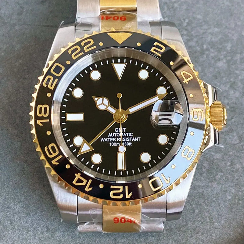 Gold Tow Tone NH34A GMT Movement Diving Watch for Men Automatic Watches Mechanical Swim Jubilee Bracelet 200m Waterproof Date