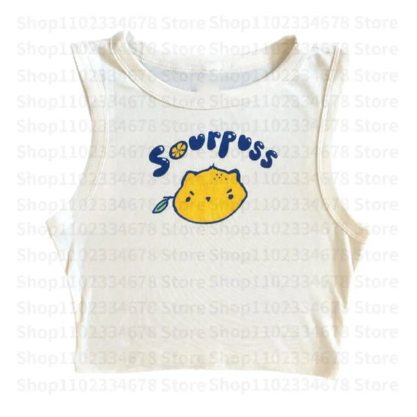 Vintage Punk Emo Girl Streetwear Casual Grunge Harajuku Crop Tops 2000s Y2k Style Tank Top Gothic Graphic Print White Sleeveless