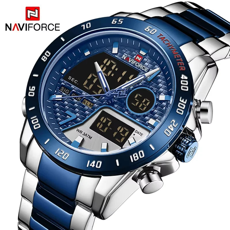 NAVIFORCE Luxury Brand New Watch for Men Stainless Steel Dual Display Quartz Wrist Watches Waterproof Military Sports Male Clock