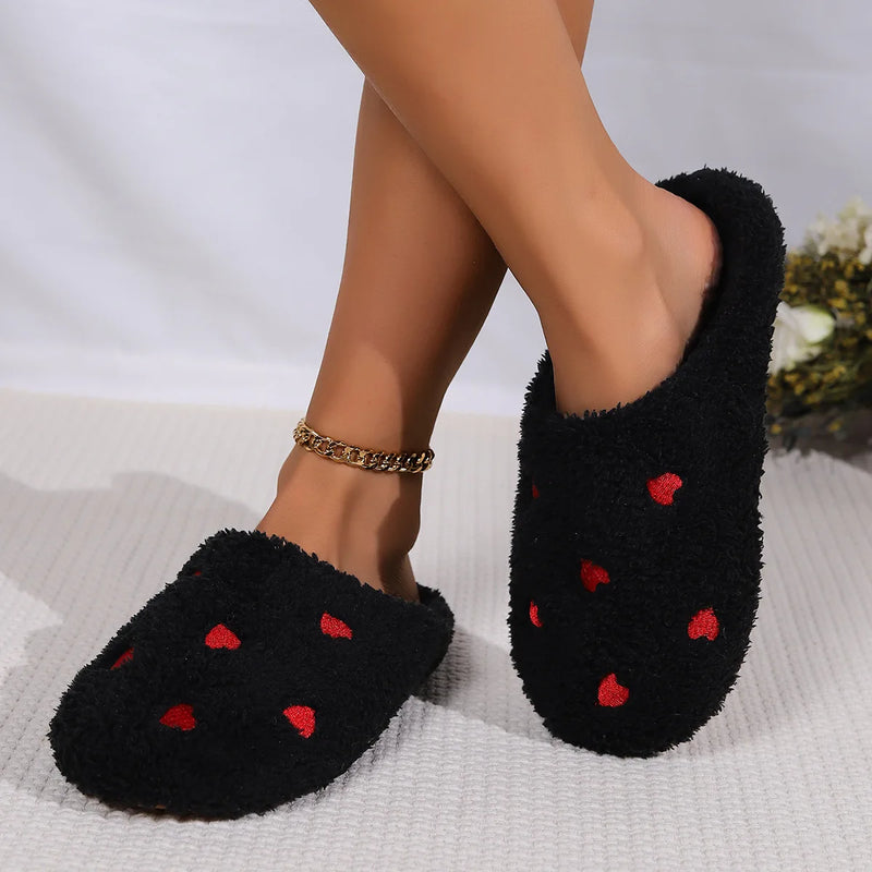 Winter Heart-Shaped Women's Slippers Love Soft Sole Mute Shoes Indoor Comfortable Cute Silent Carpet Light Living Room Shoes