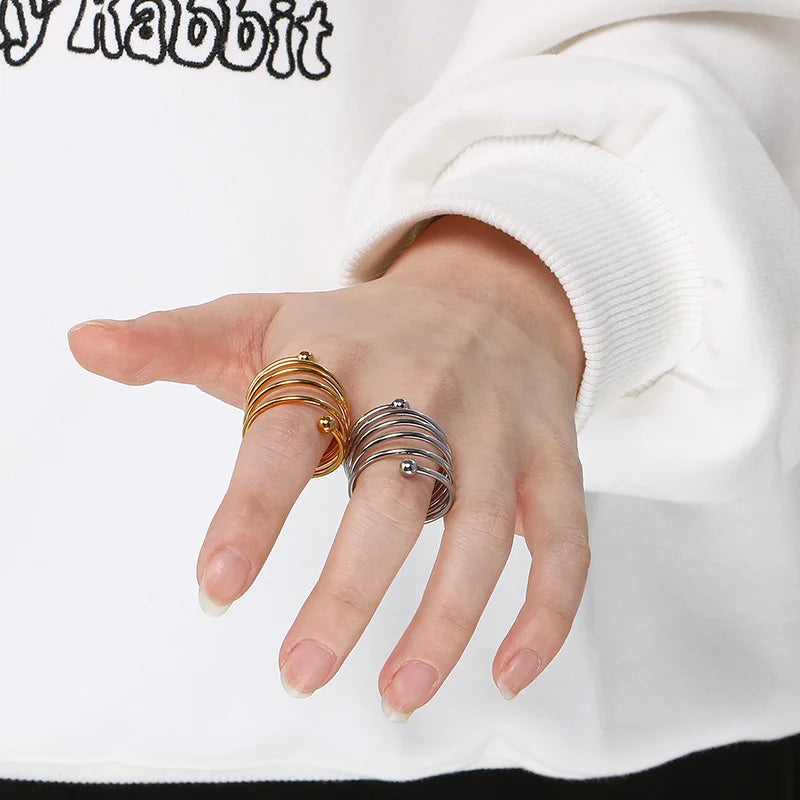 Simple Multilayer Large Rings For Women Girl Gold Silver Color Stainless Steel Women's Ring Party Engagement Jewelry Gifts