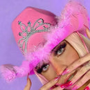 Women's Pink West Cowgirl Hat Girls Tiara Feather Felt Western Sequin Cowboy Cap Costume Party Dress Jazz Caps Cosplay Props