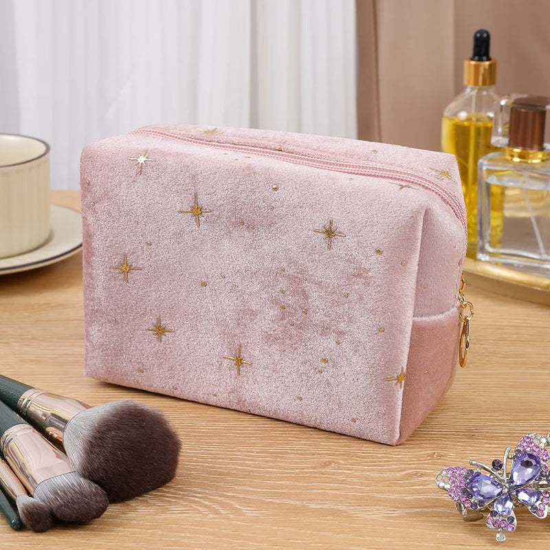 Star Cosmetic Bag for Women Travel Portable Toiletry Bag Soft Velvet Cosmetics Makeup Brush Lipstick Storage Bag Organizer Pouch