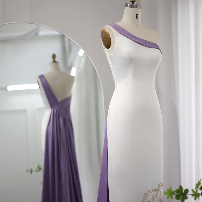 Sharon Said Luxury Beaded Butterfly White Lilac Evening Dresses for Women Wedding One Shoulder Midi Party Dress SS475 Customized