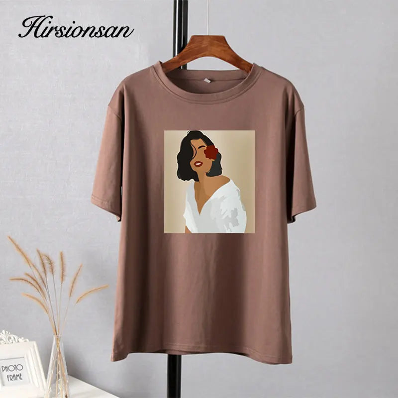 Hirsionsan Aesthetic Figures T Shirts for Women Summer Simple Soft Cotton Basic Tops Female Oversized Korean Short Sleeve Tees