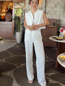 Chic Round Neck Vest For Women Summer Single Breasted Sleeveless Waistcoat Female 2024 Fashion Street Lady Cropped Tops