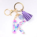 Women ew Crystal Epoxy Tassel Keychain Pendant Girl Heart English Capital Letter Stone Key K5158