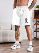 Men's K-letter printed loose beach shorts sportswear with drawstring quick