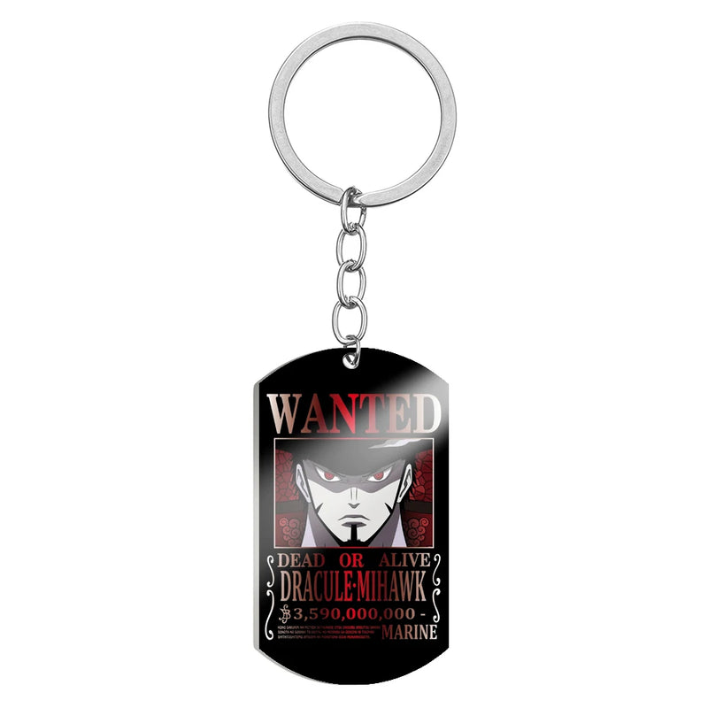 Stainless Steel Anime Keychain One Piece Luffy Ace Blackbeard Wanted Metal Key Holder Pendants Key Chains Souvenir Trinket Gift