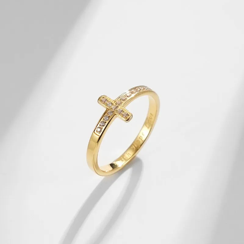 Stainless Steel "Faith Hope Love" Engraved Pave CZ Cross Ring Wedding Band for Women Men Size 5-10