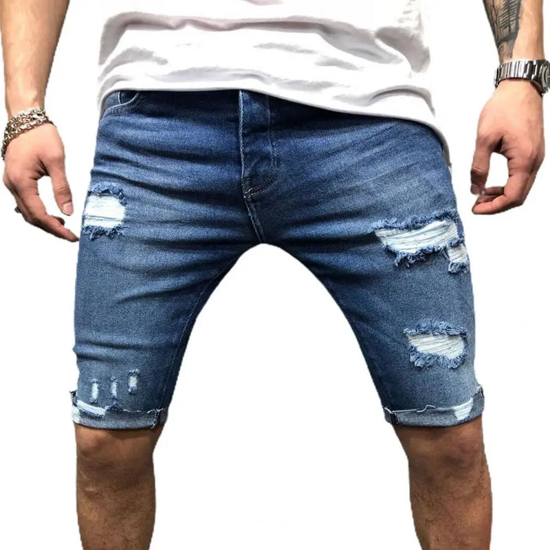 Short Jeans Ripped Skinny Men Zipper Closure Pockets Shorts for Party