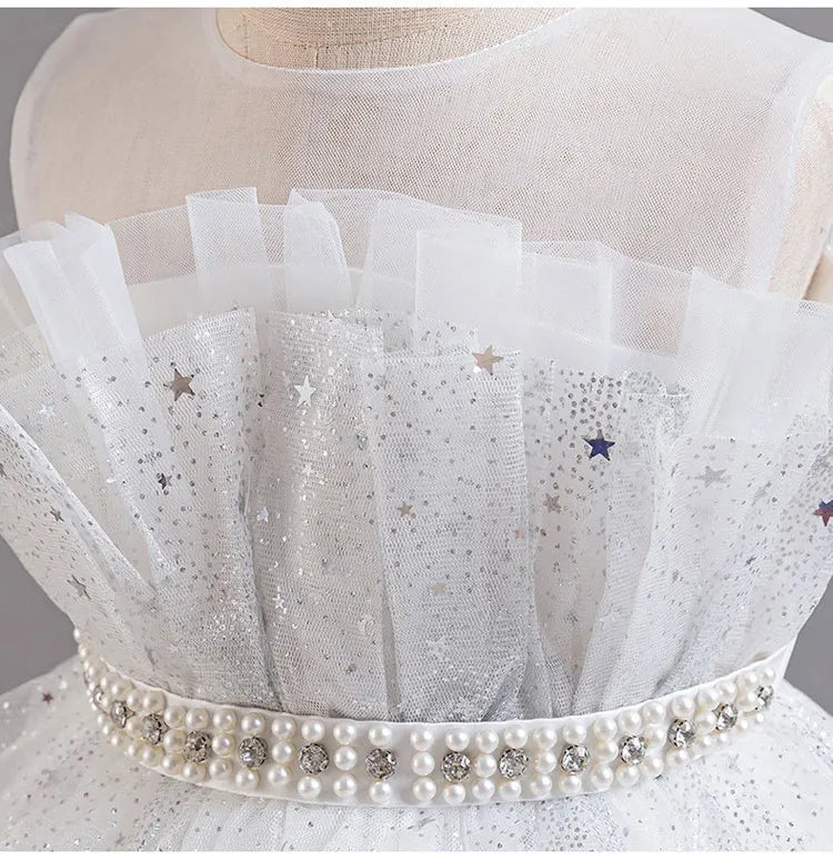 Lace Mesh Sleeveless Party Dress for Kids Girl Fashion Solid Color Girls Party Dresses Summer Evening Dresses 3-12 Years